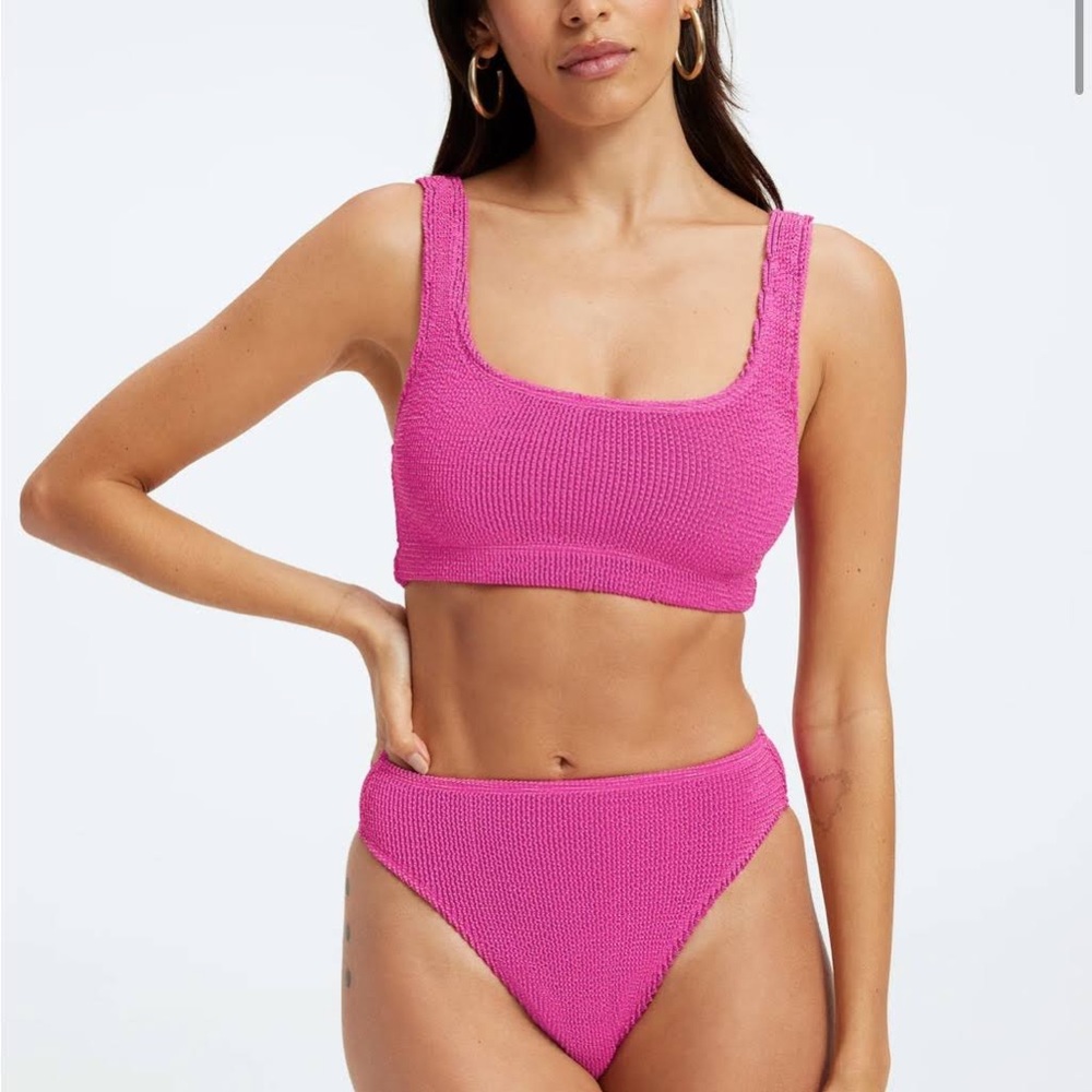 Good American Swim Always Fits Bikini Fuchsia Pink Metallic Sparkle 3/4 Large